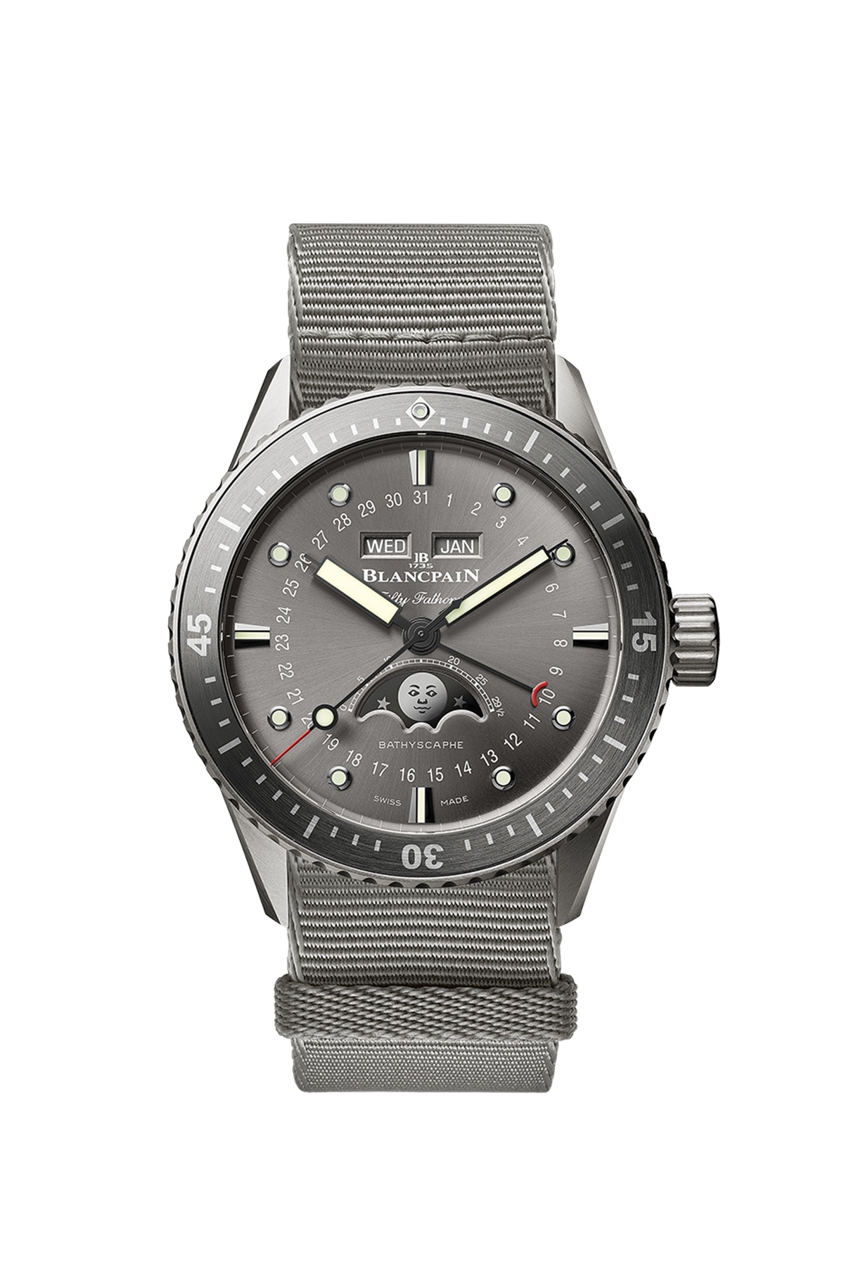 Blancpain 5054-1210-NAGA : Fifty Fathoms Bathygraphe Quantième Complet Titanium / Grey / NATO