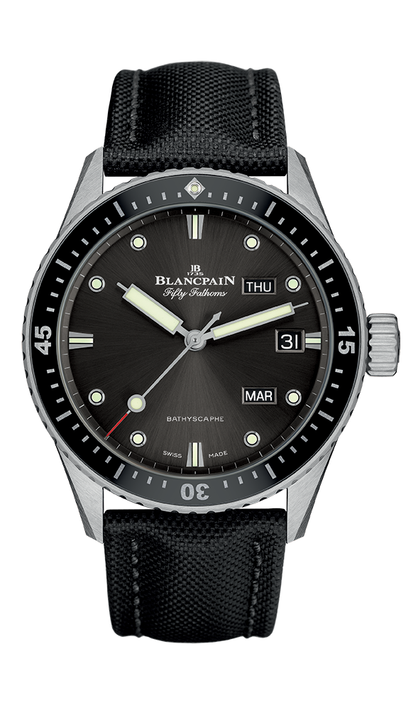 Blancpain 5071-1110-B52A : Fifty Fathoms Bathygraphe Quantième Annuel Black / Grey / Black Canvas