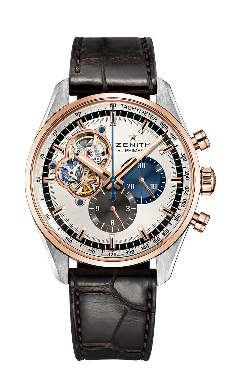 Zenith 51.2080.4061/69.C494 : El Primero Chronomaster Open Stainless Steel / Rose Gold / Silver 1969 / Alligator