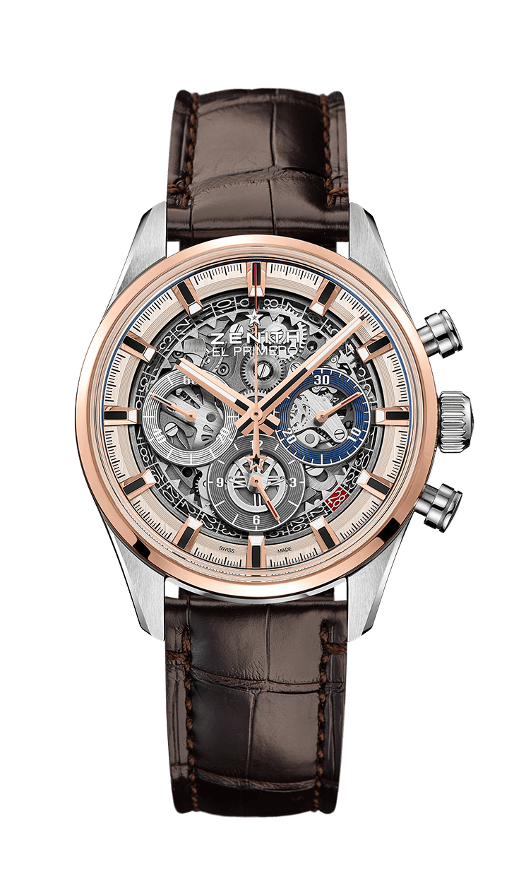 Zenith 51.2151.400/78.C810 : El Primero Chronomaster Full Open 38 Stainless Steel / Rose Gold / Alligator