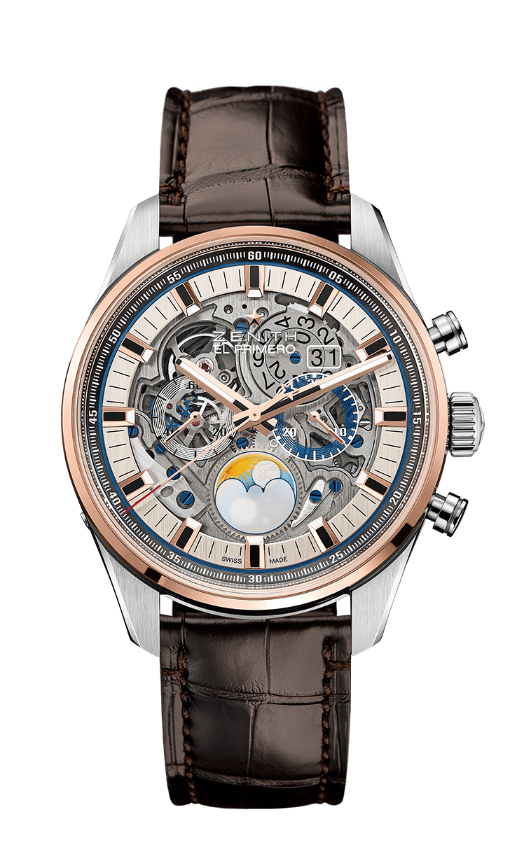 Zenith 51.2530.4047/78.C810 : El Primero Chronomaster Grande Date Full Open Stainless Steel / Pink Gold / Alligator