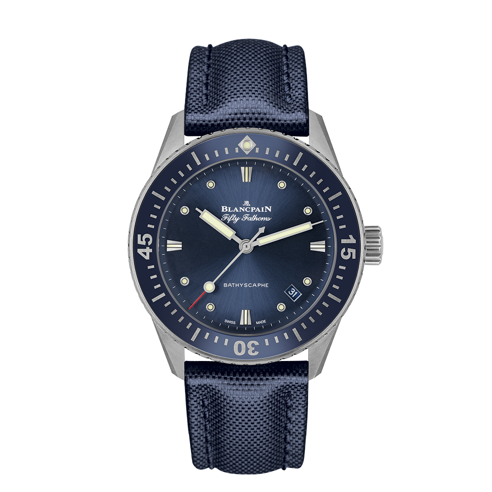 Blancpain 5100-1140-O52A : Fifty Fathoms Bathyscaphe Stainless Steel / Blue / Blue Canvas