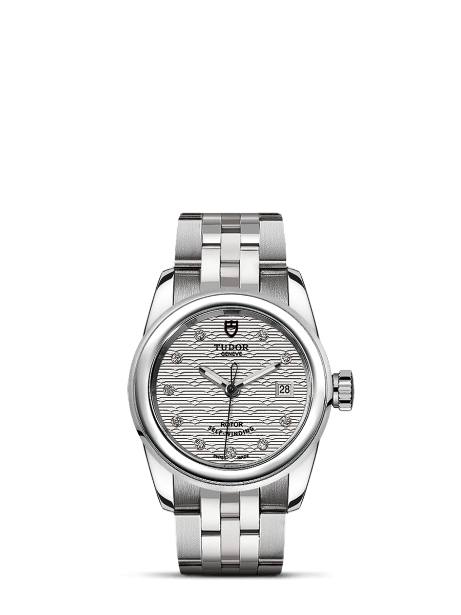 Tudor 51000-0004 : Glamour Date 26 Stainless Steel / Jacquard Silver-Diamond / Bracelet