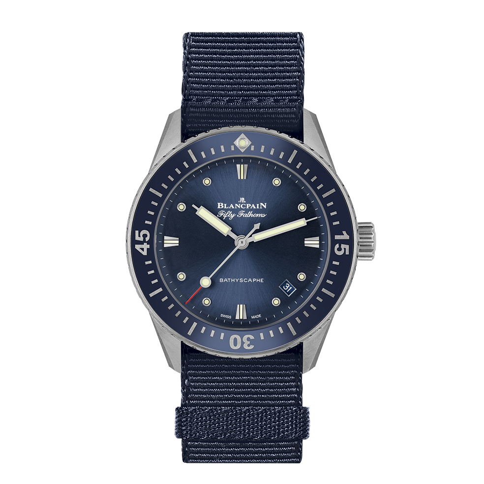 Blancpain 5100B-1110-NAOA : Fifty Fathoms Bathyscaphe Stainless Steel / Blue / Blue Nato