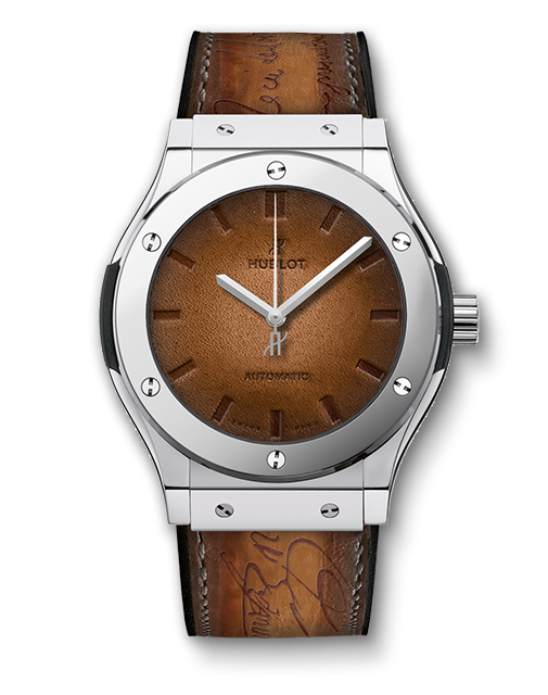 Hublot 511.TX.050T.VR.BER16 : Classic Fusion 45 Berluti Scritto Platinum / Brown