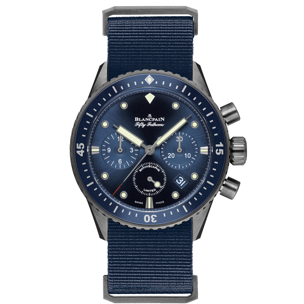 Blancpain 5200-0240-NAOA : Fifty Fathoms Bathyscaphe Flyback Chronograph Grey Ceramic / Blue / Blue Nato