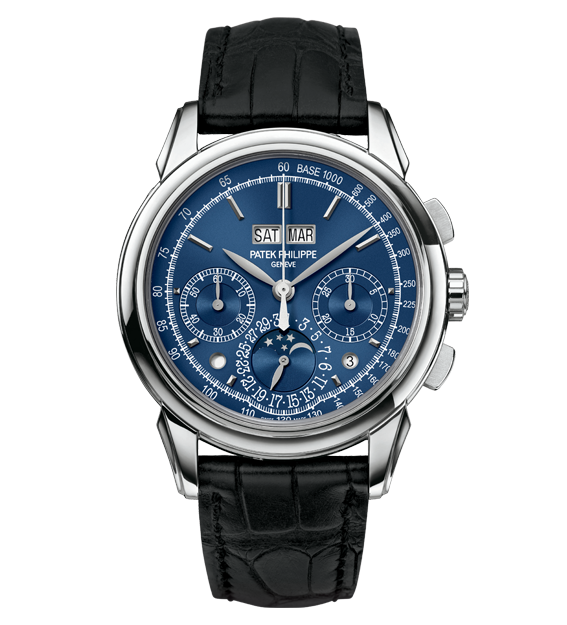 Patek Philippe 5270G-014 : Perpetual Calendar Chronograph 5270 White Gold / Blue Double Chin