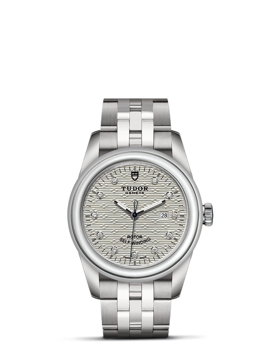Tudor 53000-0009 : Glamour Date 31 Stainless Steel / Jacquard Silver-Diamond / Bracelet