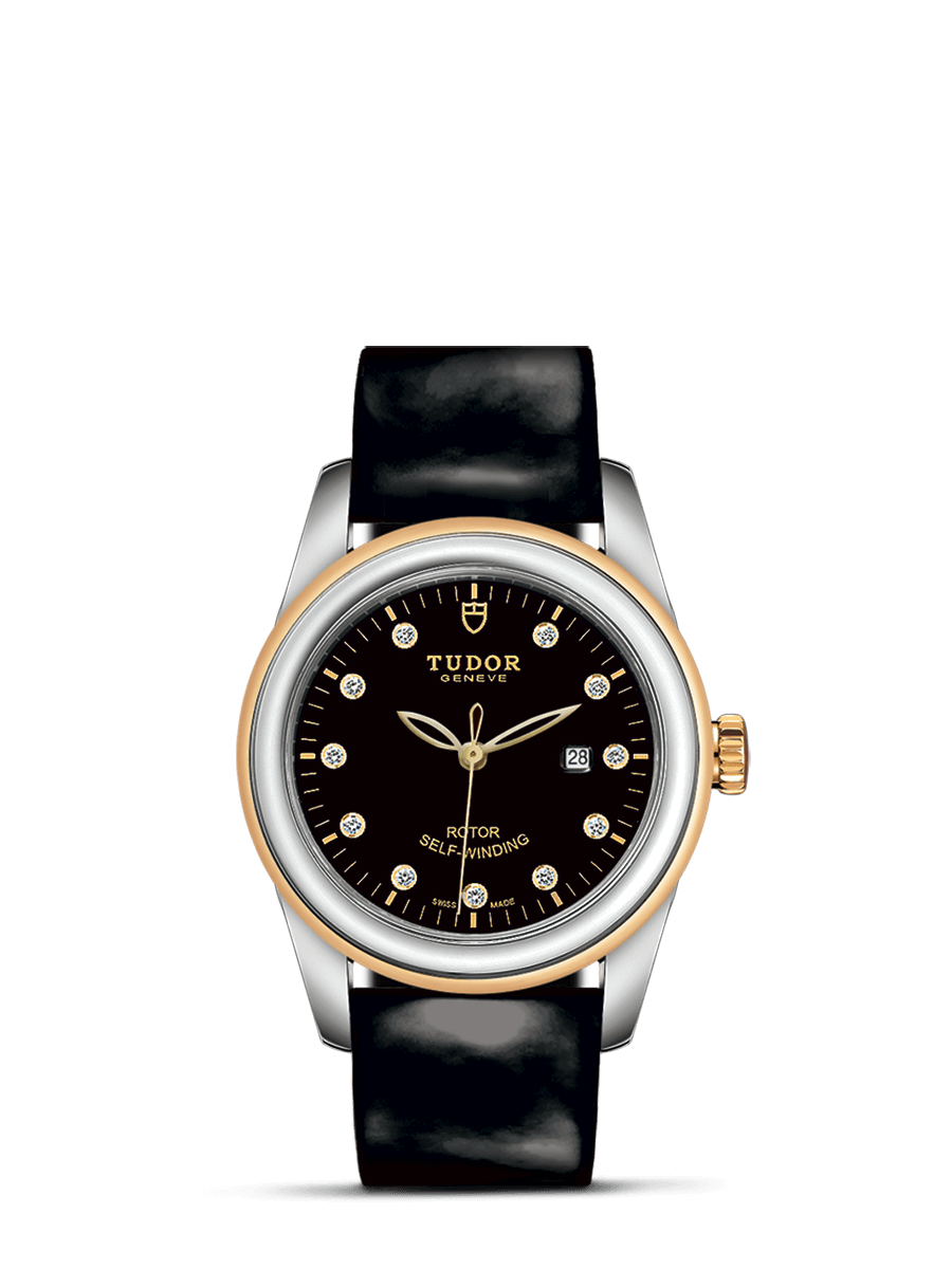 Tudor 53003-0020 : Glamour Date 31 Stainless Steel / Yellow Gold / Black-Diamond / Strap