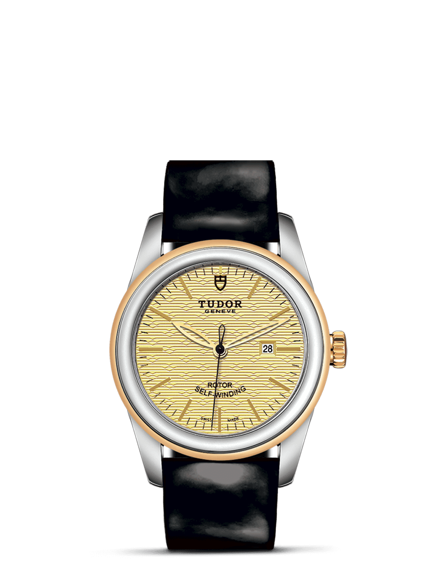 Tudor 53003-0027 : Glamour Date 31 Stainless Steel / Yellow Gold / Jacquard Champagne / Strap