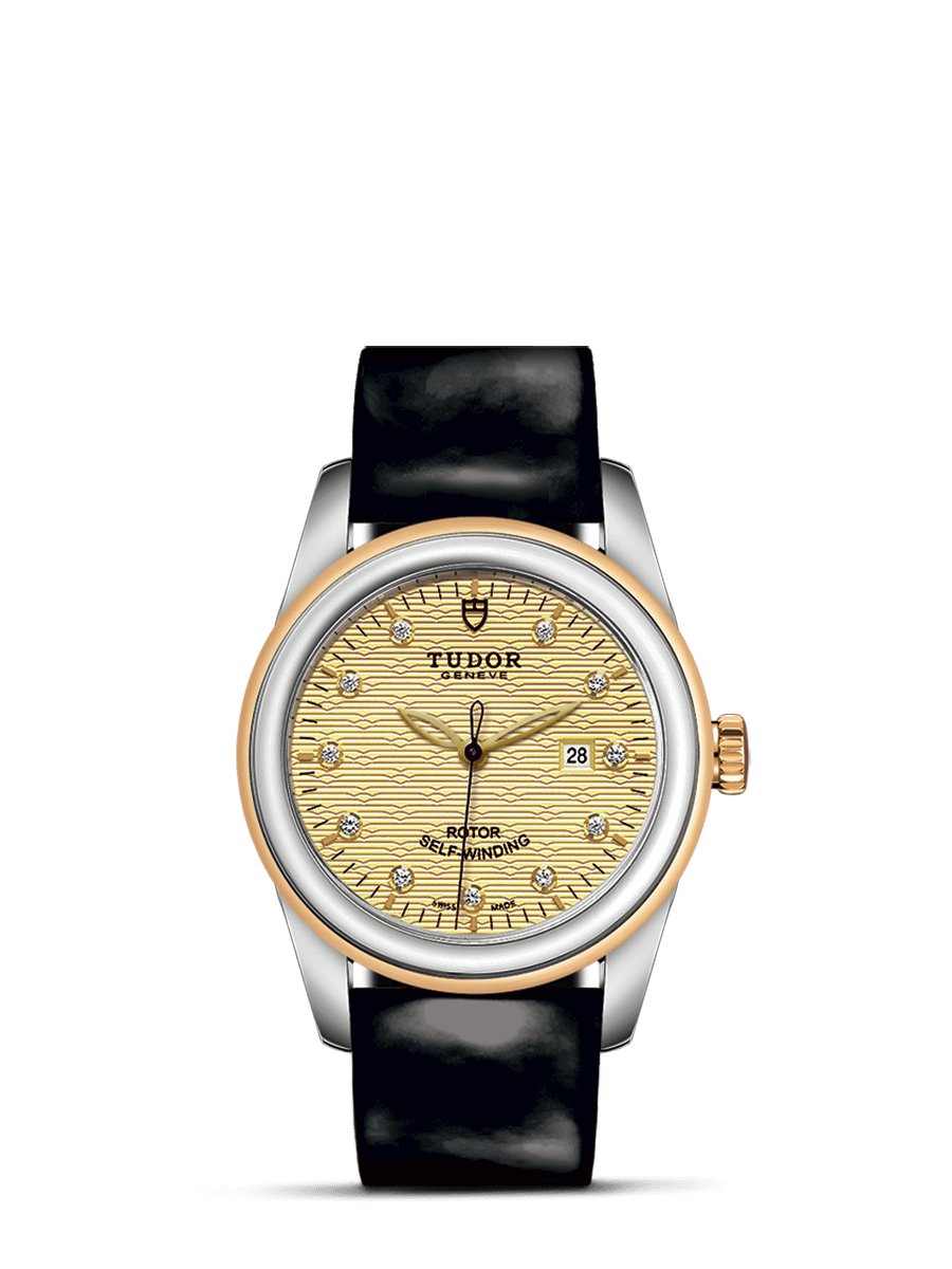 Tudor 53003-0052 : Glamour Date 31 Stainless Steel / Yellow Gold / Jacquard Champagne-Diamond / Strap