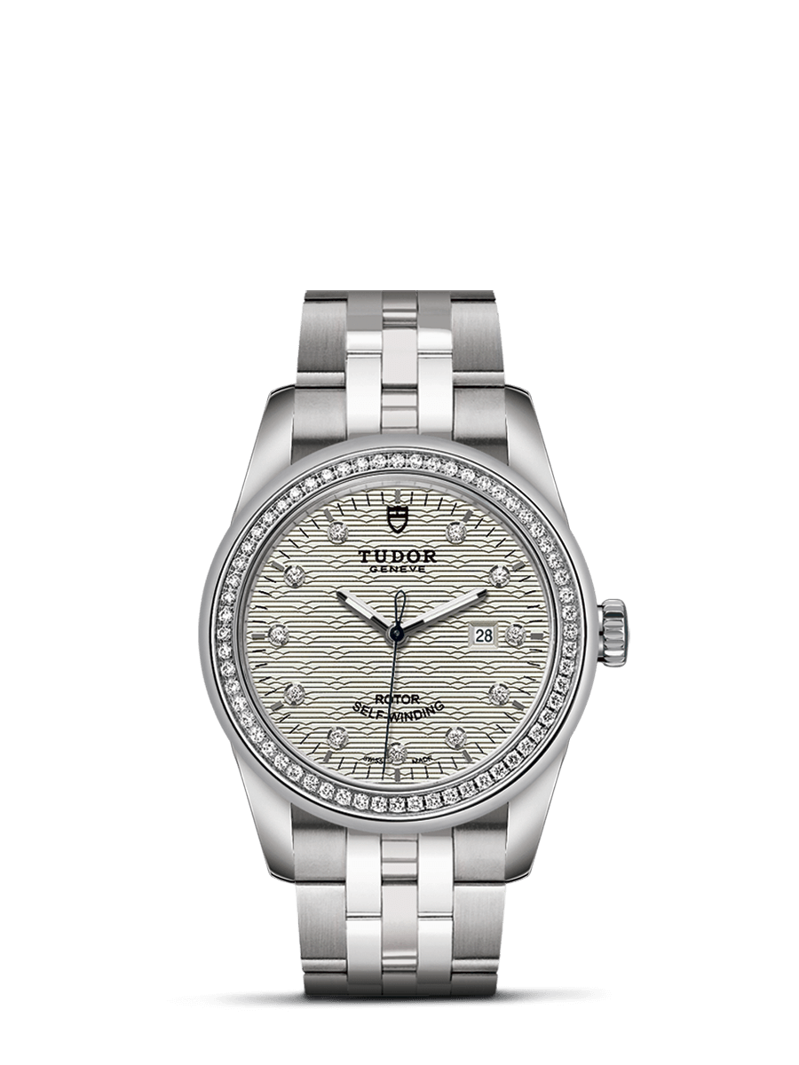 Tudor 53020-0002 : Glamour Date 31 Stainless Steel / Diamond / Jacquard Silver-Diamond / Bracelet