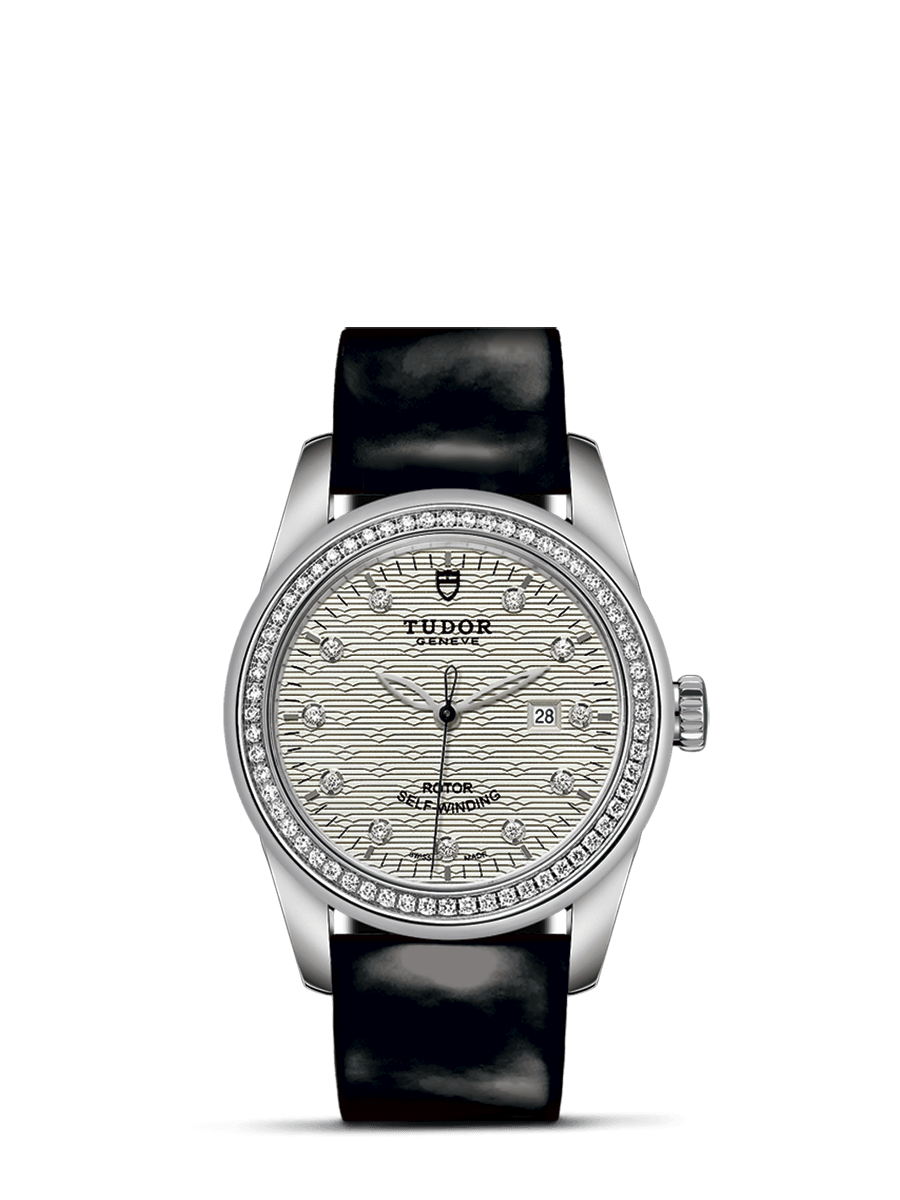 Tudor 53020-0055 : Glamour Date 31 Stainless Steel / Diamond / Jacquard Silver-Diamond / Strap