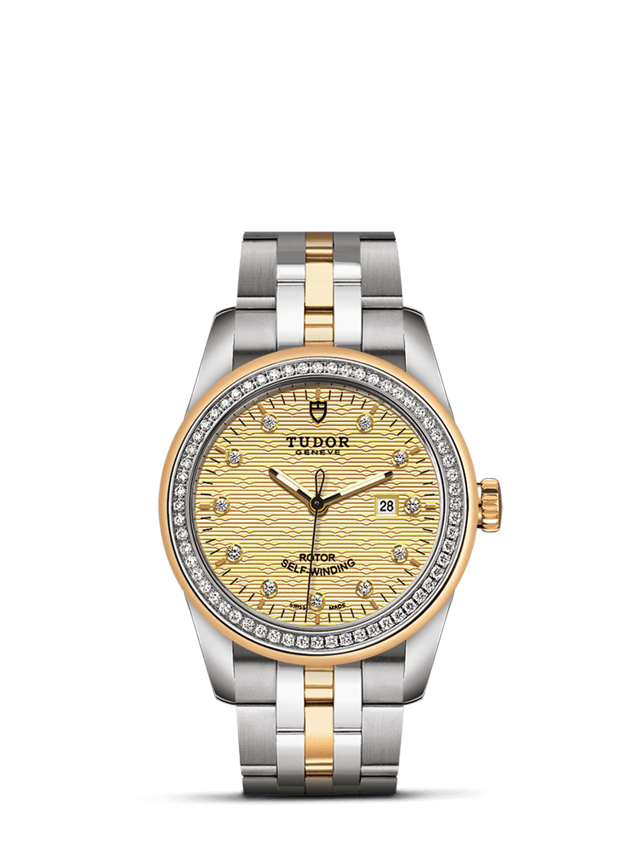 Tudor 53023-0023 : Glamour Date 31 Stainless Steel / Yellow Gold / Diamond / Jacquard Champagne / Bracelet