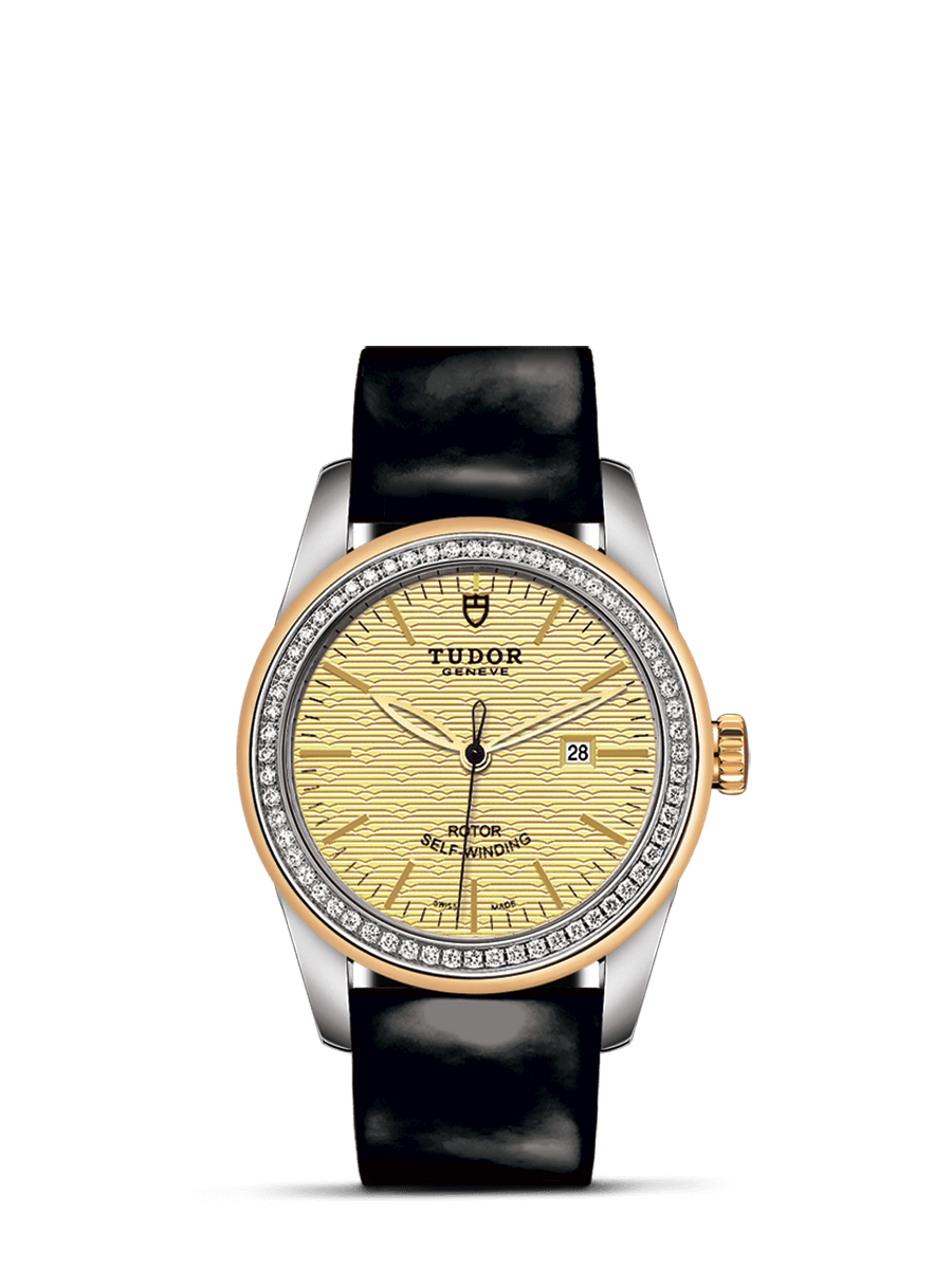 Tudor 53023-0046 : Glamour Date 31 Stainless Steel / Yellow Gold / Diamond / Jacquard Champagne / Strap