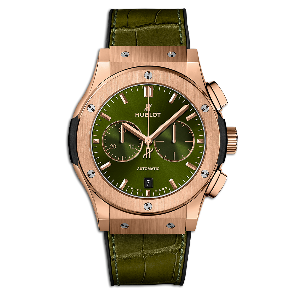 Hublot 541.OX.8980.LR : Classic Fusion 42 Chronograph King Gold / Green / Alligator