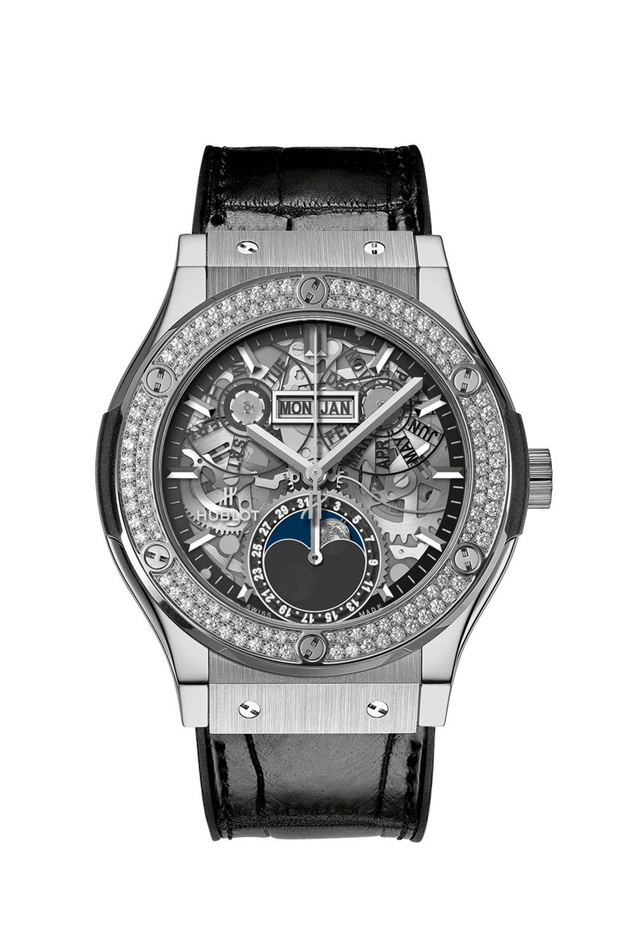 Hublot 547.NX.0170.LR.1104 : Classic Fusion Aerofusion Moonphase Titanium - Diamond / Alligator