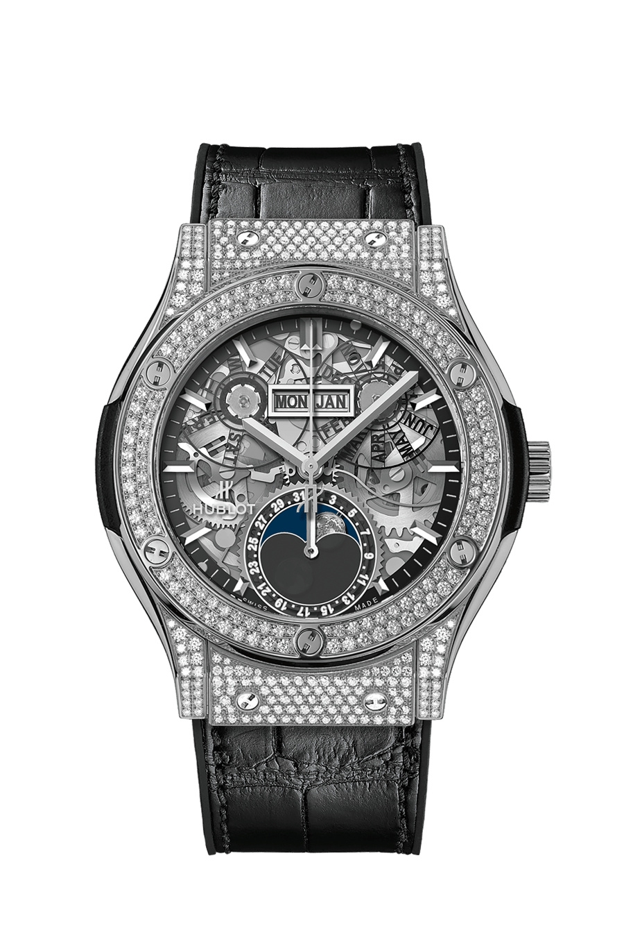 Hublot 547.NX.0170.LR.1704 : Classic Fusion Aerofusion Moonphase Titanium - Pavé / Alligator