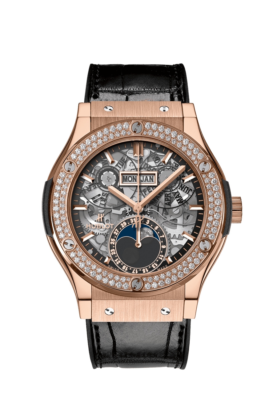 Hublot 547.OX.0180.LR.1104 : Classic Fusion Aerofusion Moonphase King Gold - Diamond / Alligator