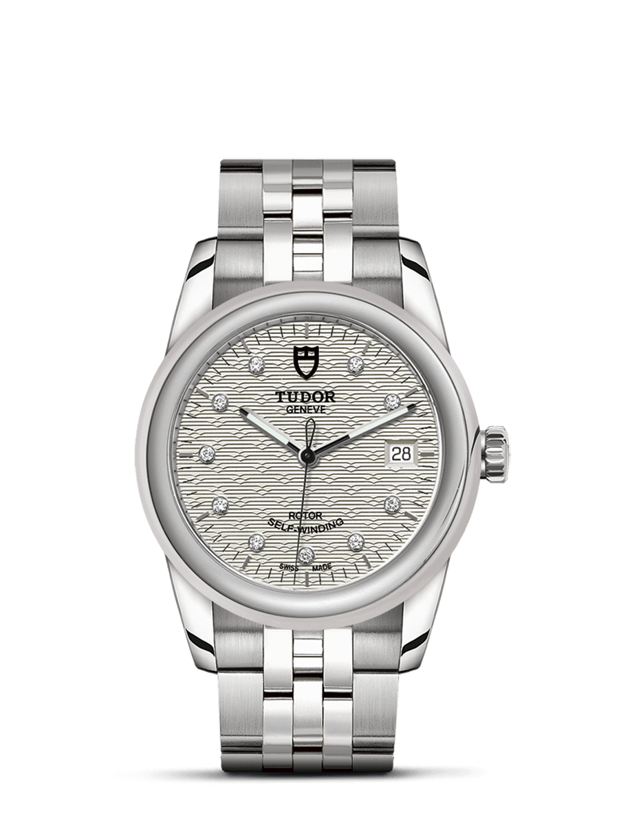 Tudor 55000-0004 : Glamour Date 36 Stainless Steel / Jacquard Silver-Diamond / Bracelet