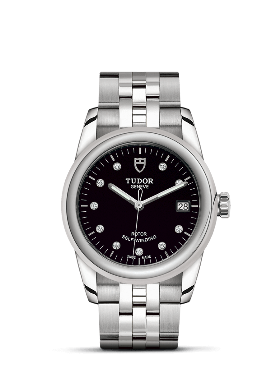 Tudor 55000-0008 : Glamour Date 36 Stainless Steel / Black-Diamond / Bracelet