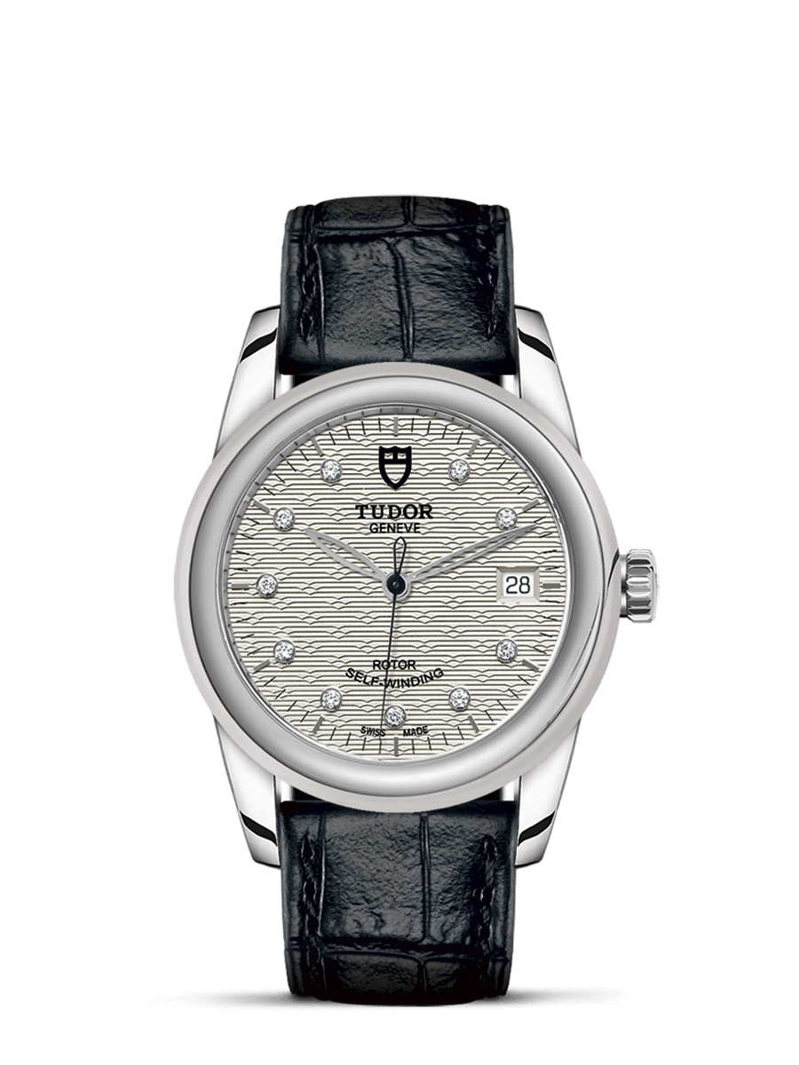 Tudor 55000-0058 : Glamour Date 36 Stainless Steel / Jacquard Silver-Diamond / Strap