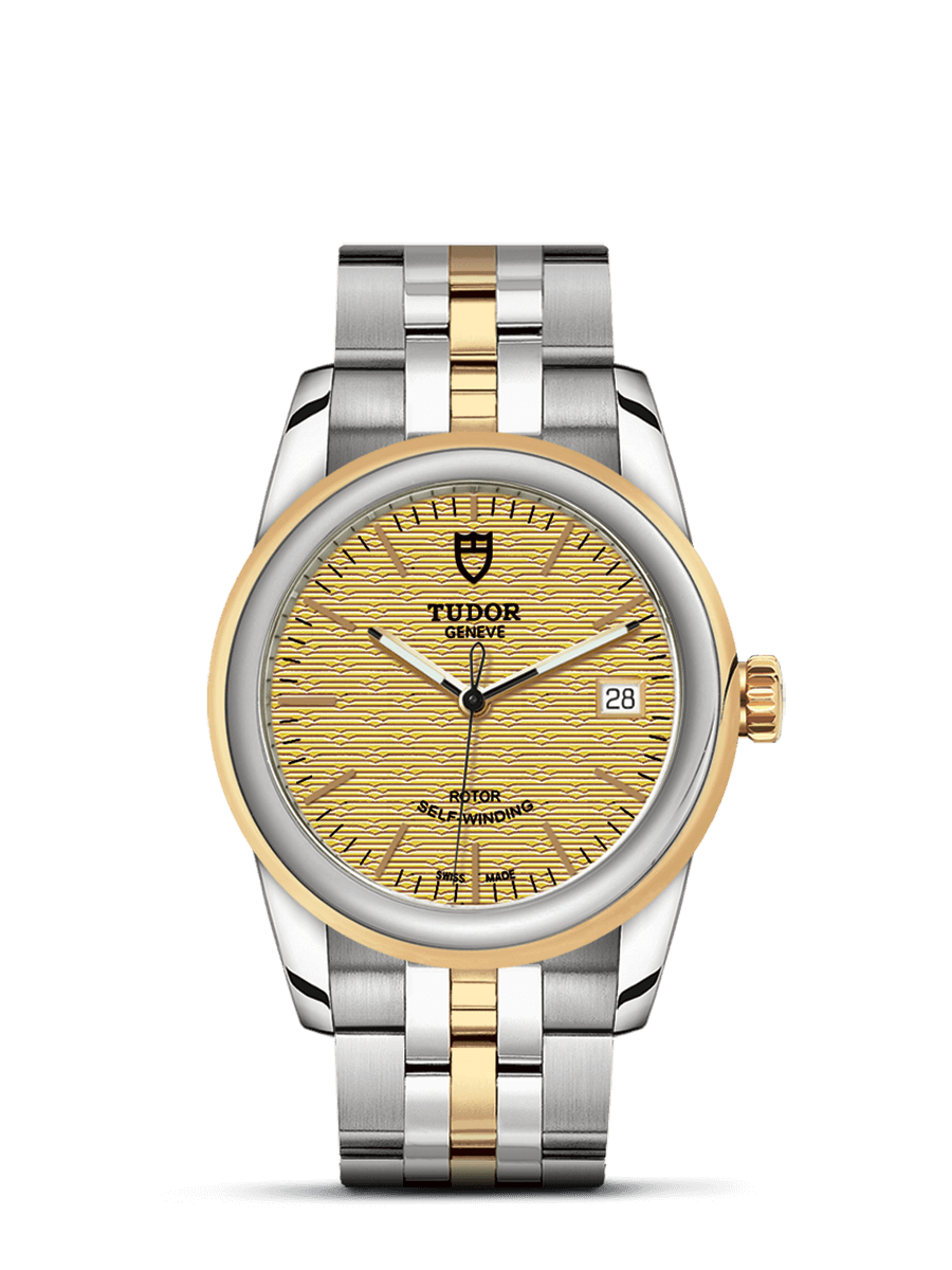 Tudor 55003-0003 : Glamour Date 36 Stainless Steel / Yellow Gold / Jacquard Champagne / Bracelet