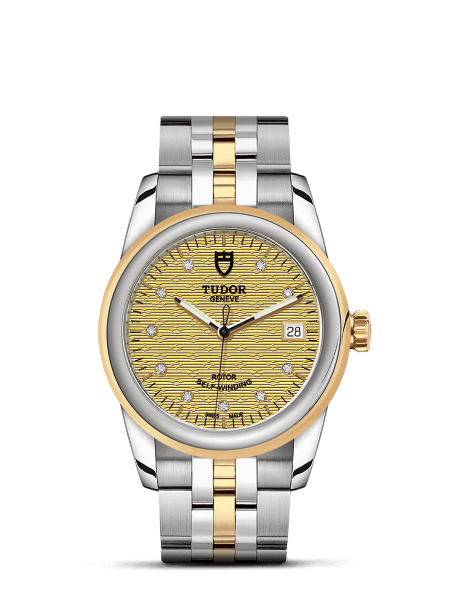 Tudor 55003-0004 : Glamour Date 36 Stainless Steel / Yellow Gold / Jacquard Champagne-Diamond / Bracelet