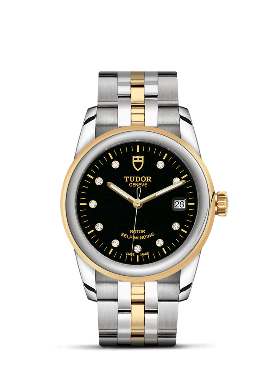 Tudor 55003-0008 : Glamour Date 36 Stainless Steel / Yellow Gold / Black-Diamond / Bracelet