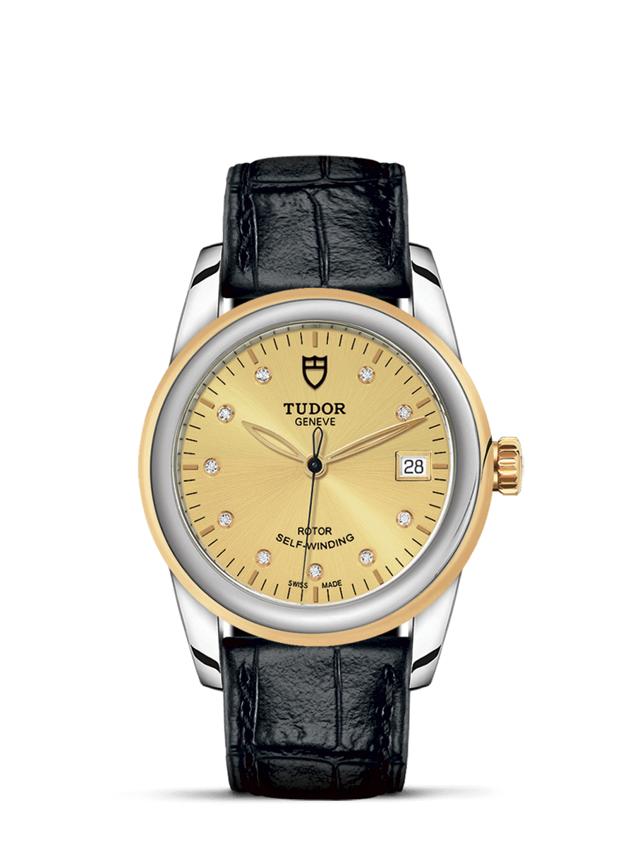 Tudor 55003-0051 : Glamour Date 36 Stainless Steel / Yellow Gold / Champagne-Diamond / Strap