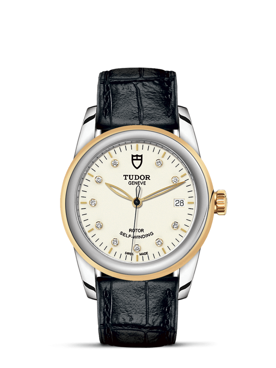 Tudor 55003-0095 : Glamour Date 36 Stainless Steel / Yellow Gold / Opaline-Diamond / Strap