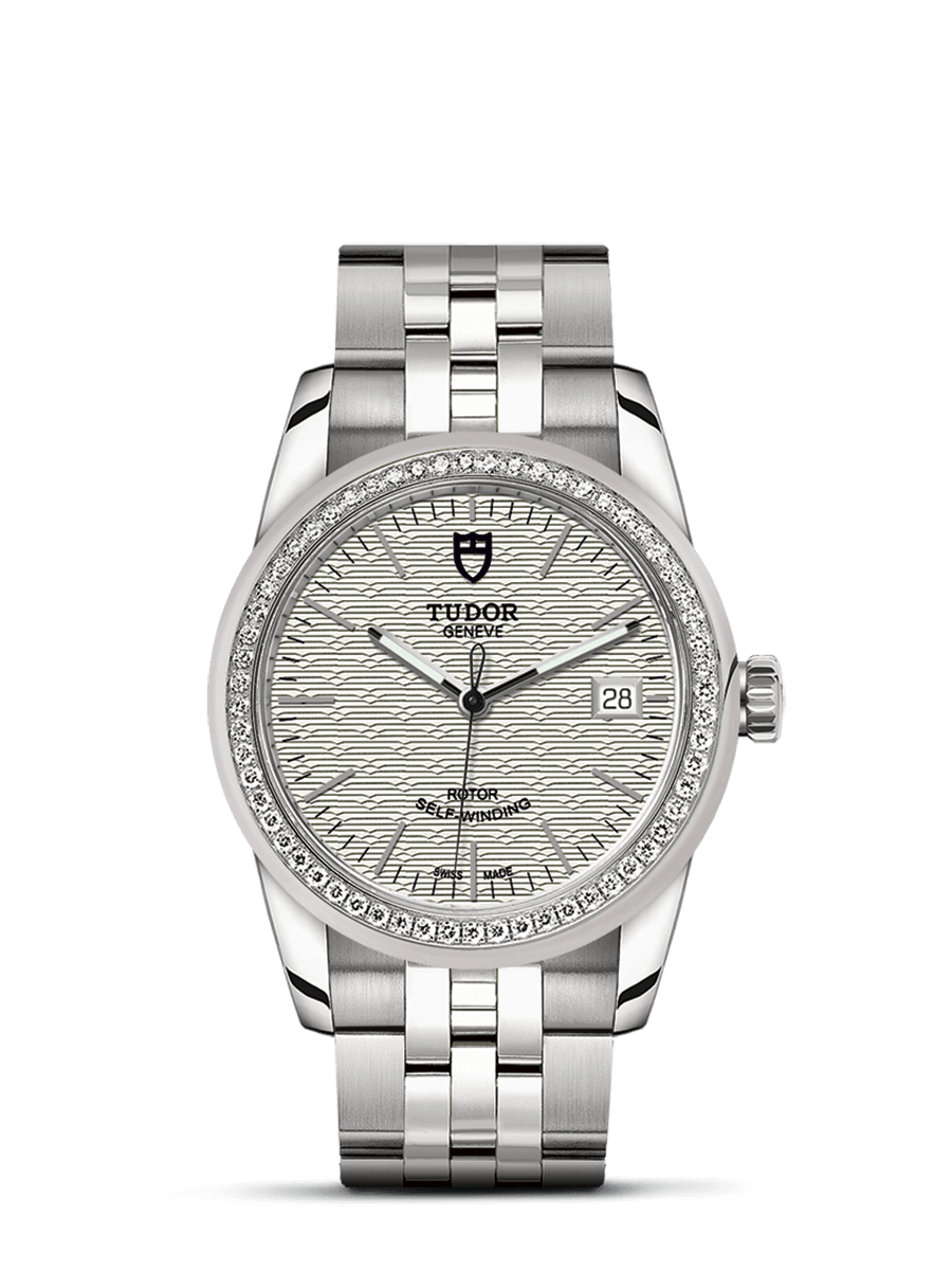 Tudor 55020-0002 : Glamour Date 36 Stainless Steel / Diamond / Jacquard Silver / Bracelet
