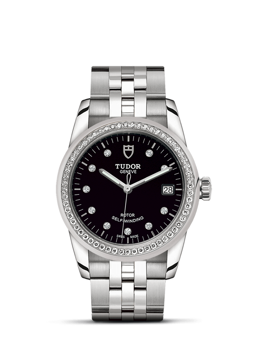 Tudor 55020-0007 : Glamour Date 36 Stainless Steel / Diamond / Black-Diamond / Bracelet