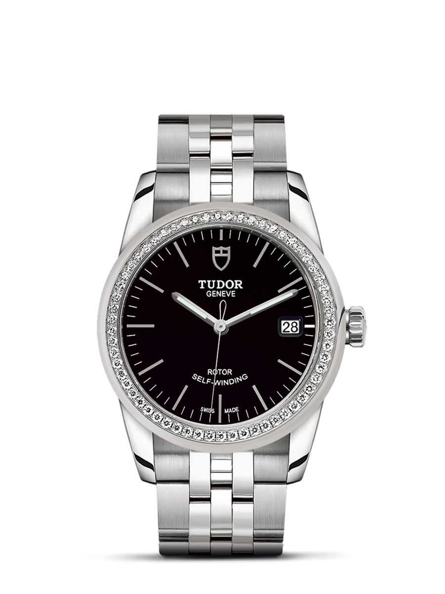 Tudor 55020-0008 : Glamour Date 36 Stainless Steel / Diamond / Black / Bracelet