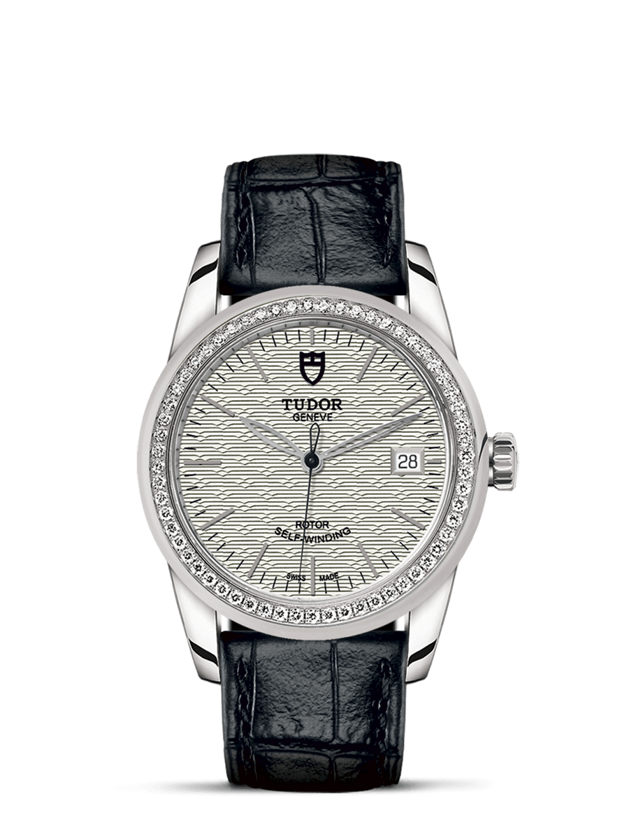 Tudor 55020-0059 : Glamour Date 36 Stainless Steel / Diamond / Jacquard Silver / Strap