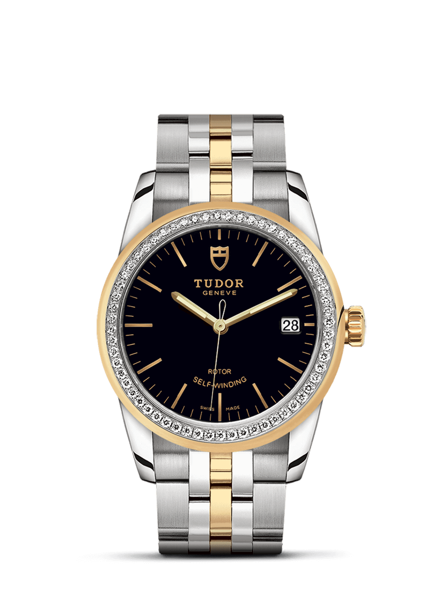 Tudor 55023-0021 : Glamour Date 36 Stainless Steel / Yellow Gold / Diamond / Black / Bracelet