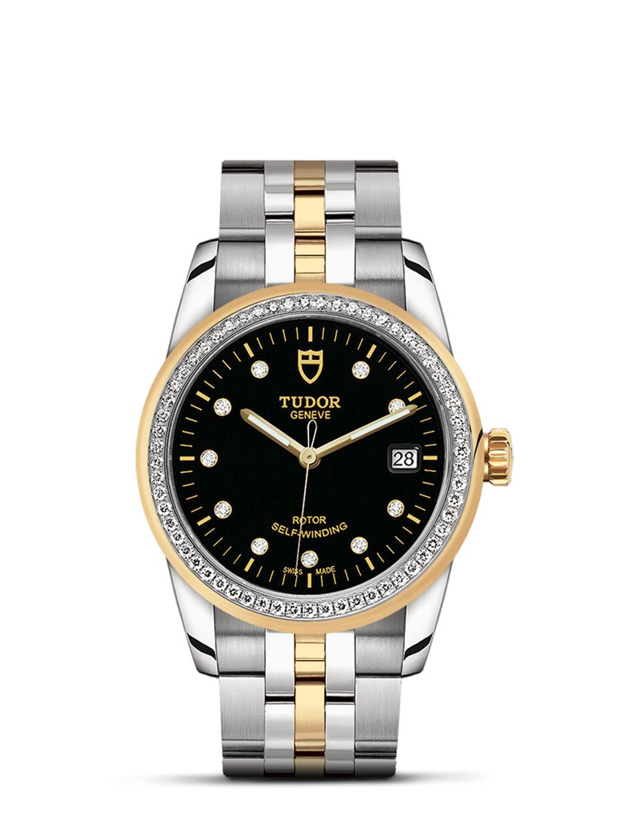 Tudor 55023-0022 : Glamour Date 36 Stainless Steel / Yellow Gold / Diamond / Black-Diamond / Bracelet