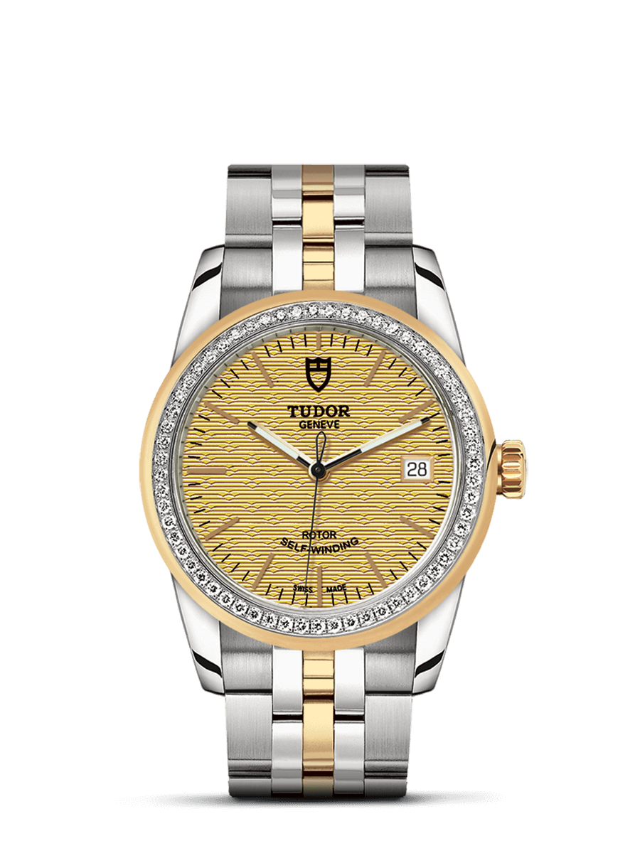 Tudor 55023-0027 : Glamour Date 36 Stainless Steel / Yellow Gold / Diamond / Jacquard Champagne / Bracelet