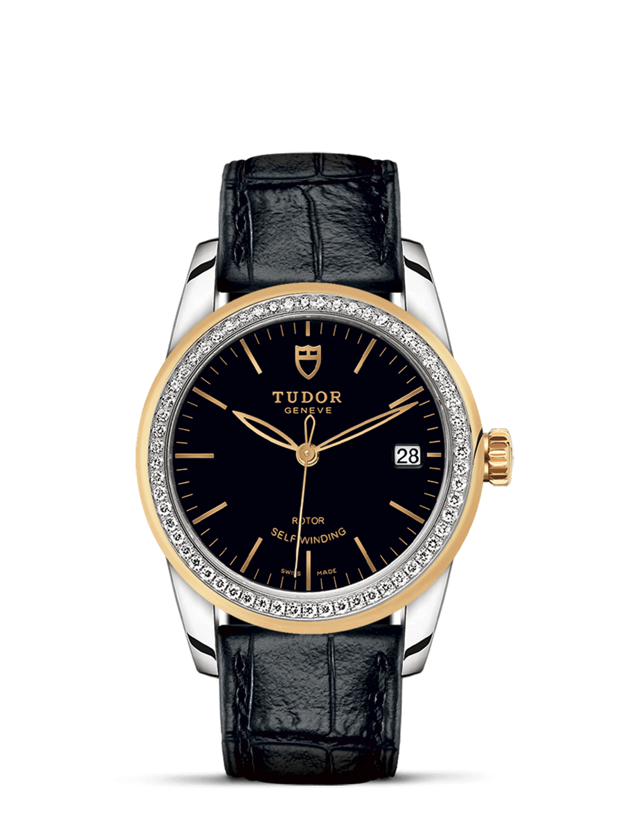 Tudor 55023-0045 : Glamour Date 36 Stainless Steel / Yellow Gold / Diamond / Black / Strap