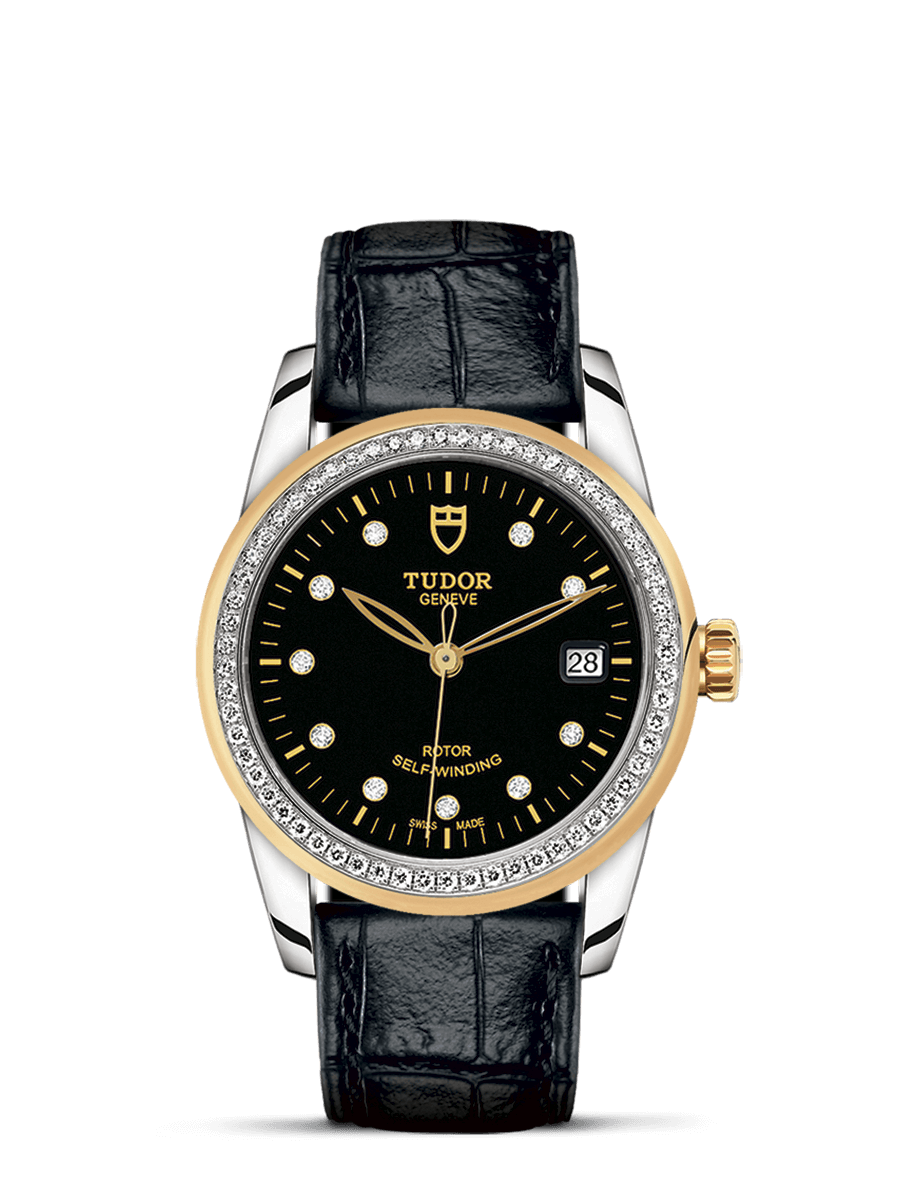 Tudor 55023-0046 : Glamour Date 36 Stainless Steel / Yellow Gold / Diamond / Black-Diamond / Strap