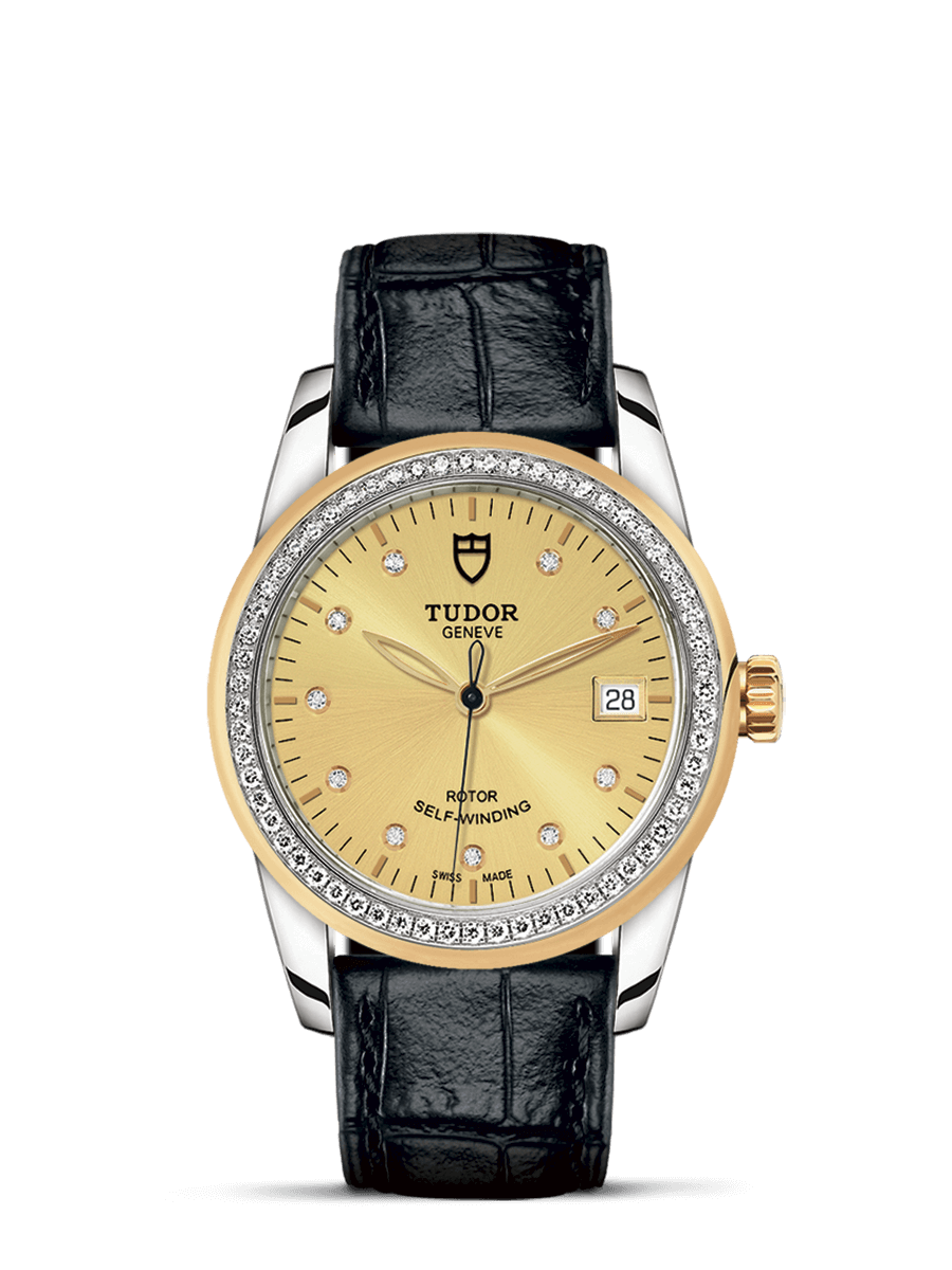 Tudor 55023-0050 : Glamour Date 36 Stainless Steel / Yellow Gold / Diamond / Champagne-Diamond / Strap
