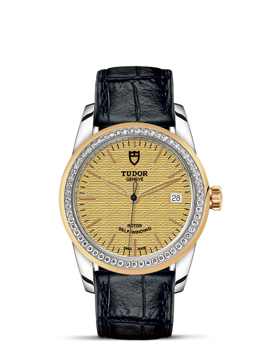 Tudor 55023-0051 : Glamour Date 36 Stainless Steel / Yellow Gold / Diamond / Jacquard Champagne / Strap