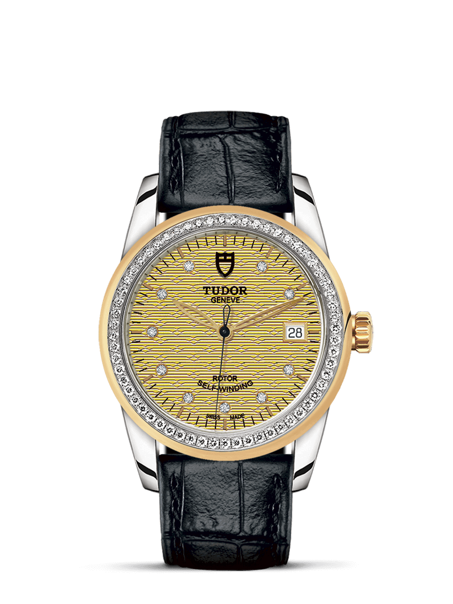 Tudor 55023-0052 : Glamour Date 36 Stainless Steel / Yellow Gold / Diamond / Jacquard Champagne-Diamond / Strap