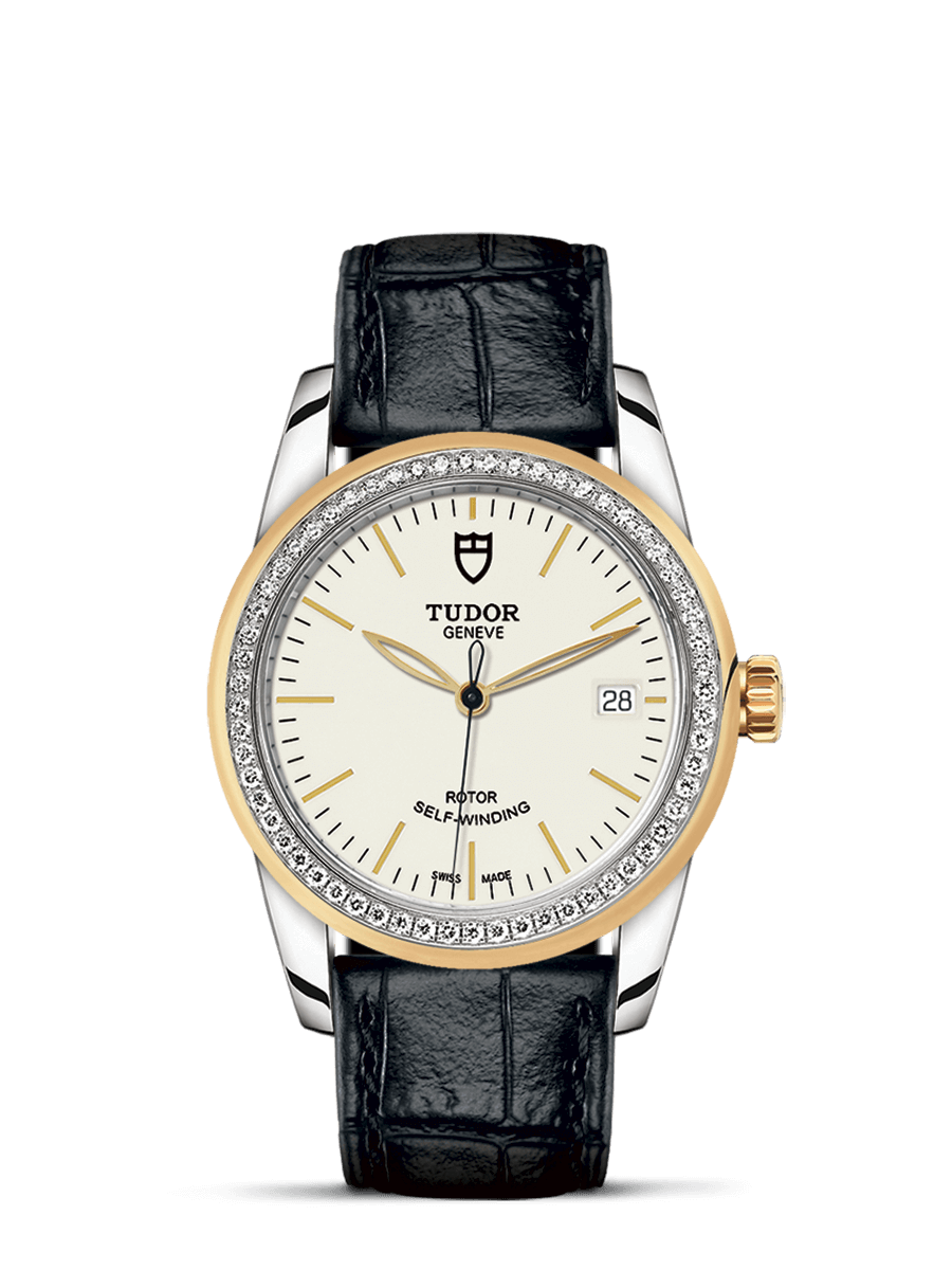 Tudor 55023-0085 : Glamour Date 36 Stainless Steel / Yellow Gold / Diamond / Opaline / Strap