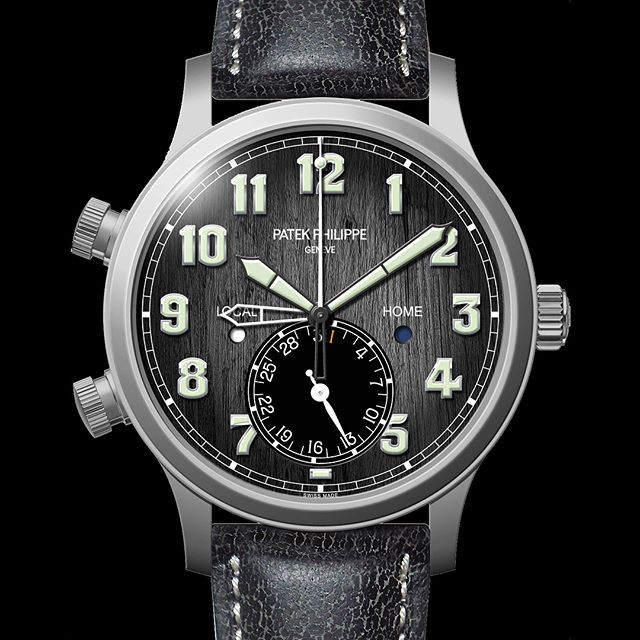 Patek Philippe 5524T-010 : Calatrava Pilot Travel Time 5524 Titanium / Black