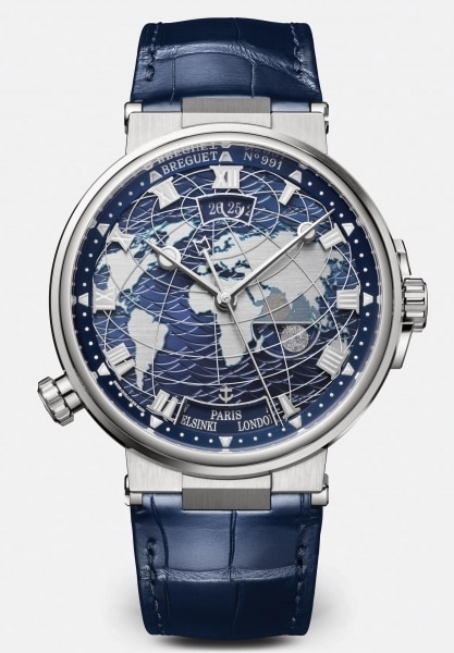 Breguet 5557BB/YS/9WV : Marine Hora Mundi 5557 White Gold / Blue / Alligator