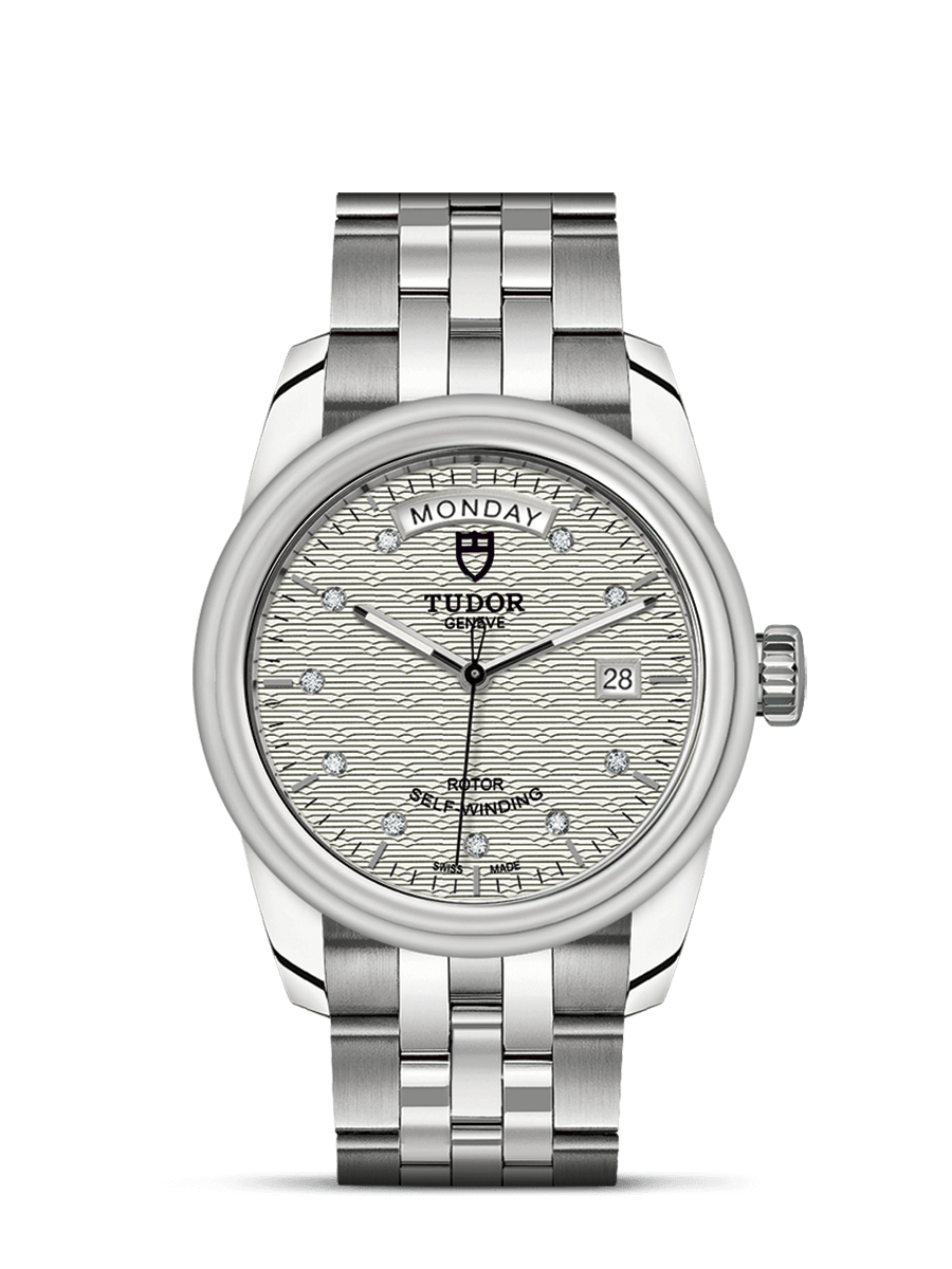 Tudor 56000-0004 : Glamour Day + Date Stainless Steel / Jacquard Silver-Diamond / Bracelet