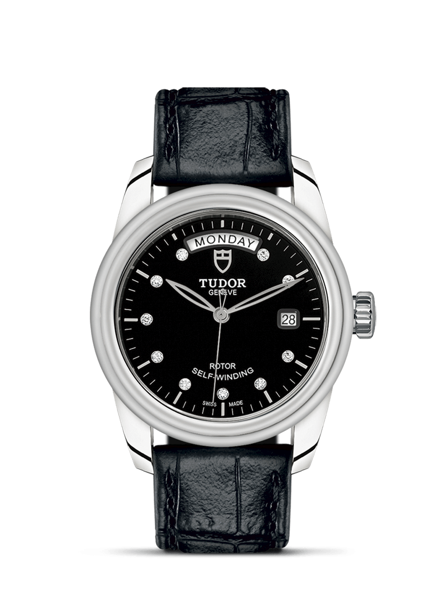 Tudor 56000-0049 : Glamour Day + Date Stainless Steel / Black-Diamond / Strap