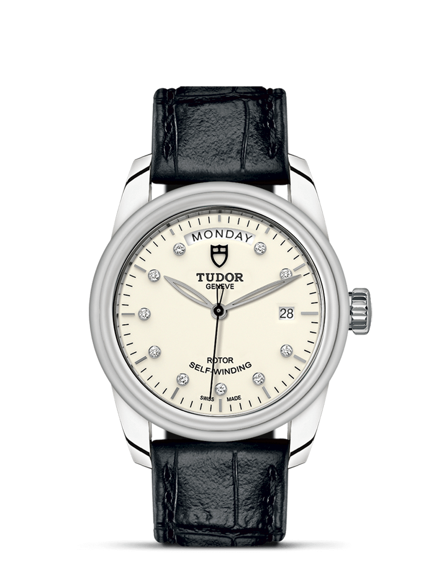 Tudor 56000-0184 : Glamour Day + Date Stainless Steel / Opaline-Diamond / Strap