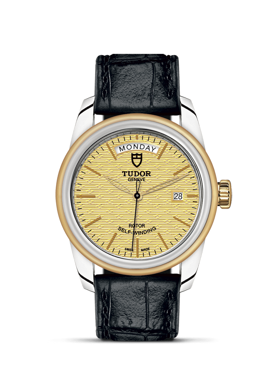 Tudor 56003-0010 : Glamour Day + Date Stainless Steel / Yellow Gold / Jacquard Champagne / Strap